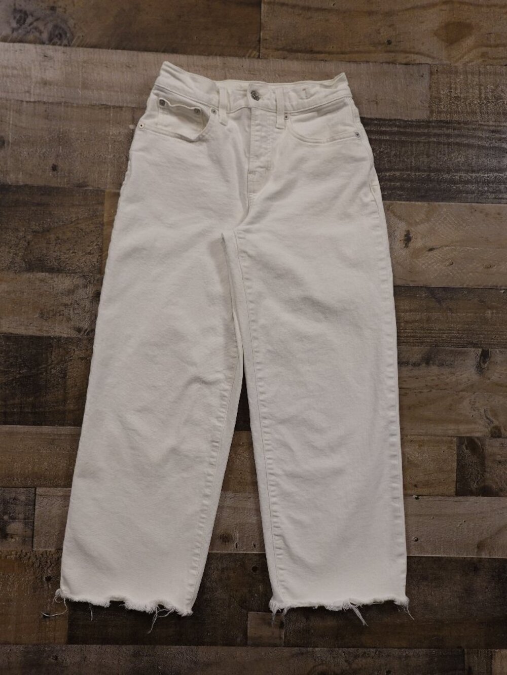 Madewell Wide Leg Crop Jeans Women’s 25P White High Rise Raw Hem Perfect Vintage